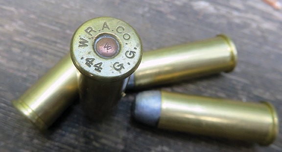 An old .44 shot cartridge with the “.44 G.G.” (Game Getter) headstamp.
